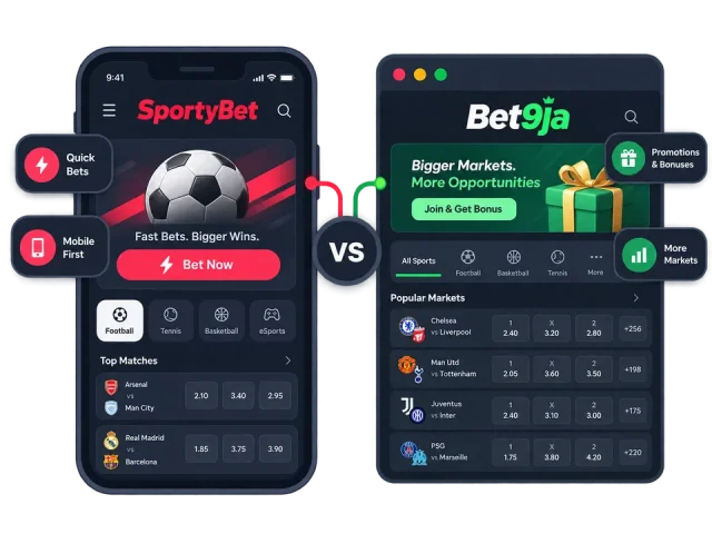 SportyBet and Bet9ja mobile screens side by side