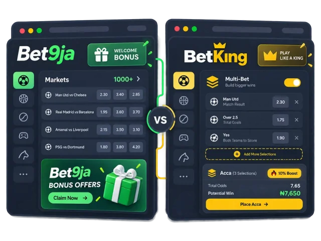 Bet9ja and BetKing betting screens side by side