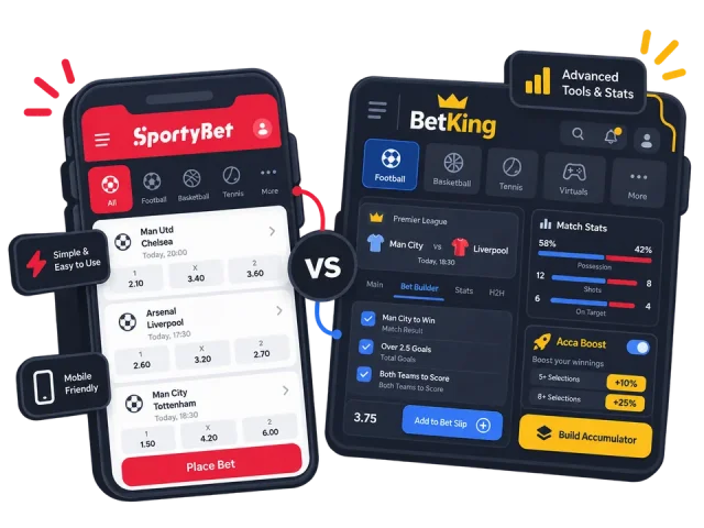 SportyBet and BetKing mobile screens side by side