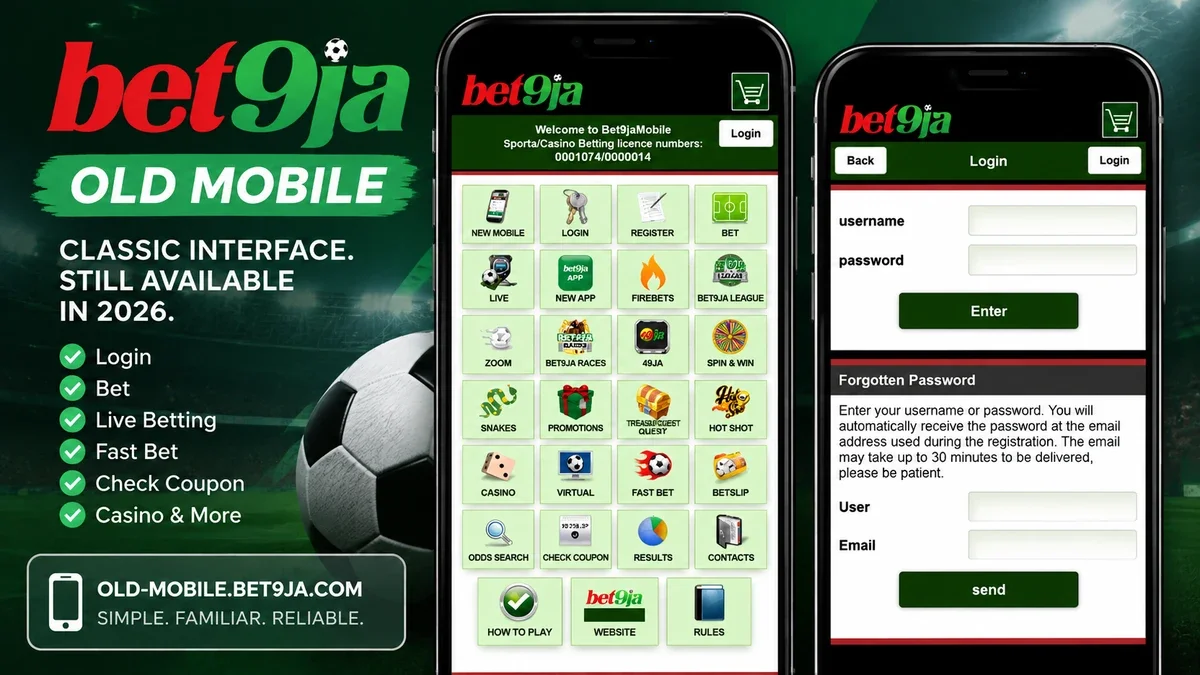 Bet9ja Old Mobile home screen and login screen
